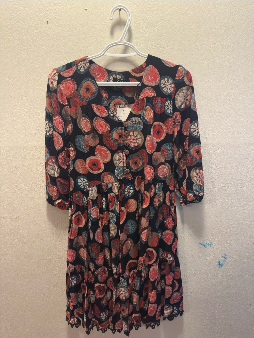 Papillon Blanc Navy Floral Medallion Long Sleeve Dress